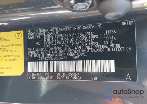 2008 Lexus Rx 350 z USA, uszkodzony, nr VIN 2T2HK31U58C066752